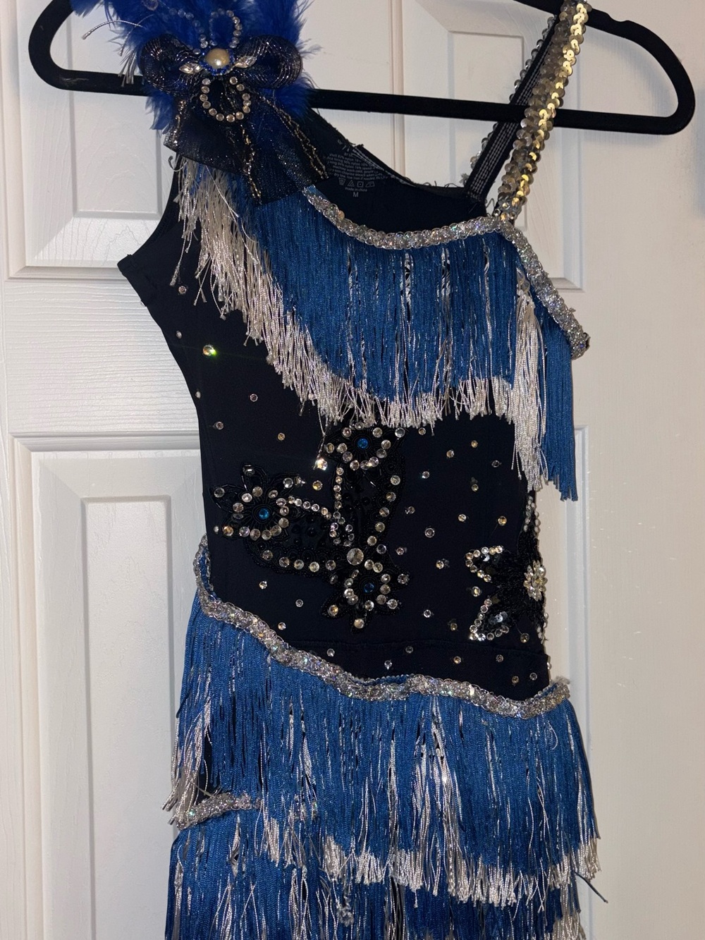 Navy and Royal Blue/White Fringe Sequin Dance Costume